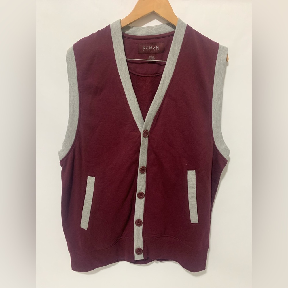 Koman Men's Burgundy Cardigan Vest